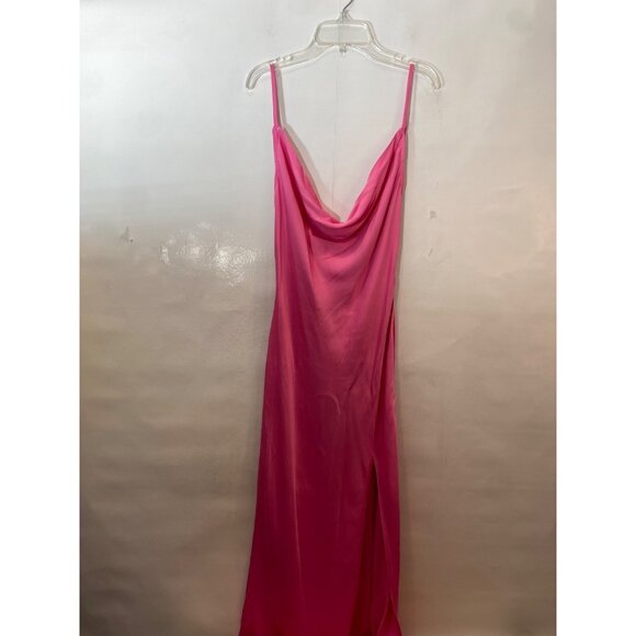 Meshki Jade Cowl Neck Backless Maxi Dress Satin Size Large Bright Pink NWT - Picture 3 of 10